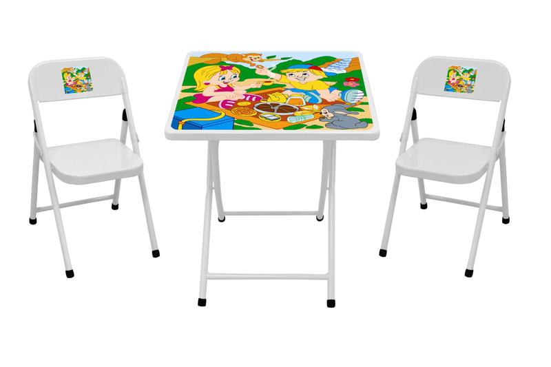 Imagem de Conjunto 1 Mesinha Com 2 cadeiras De Aço Infantil Didática educativa Branca