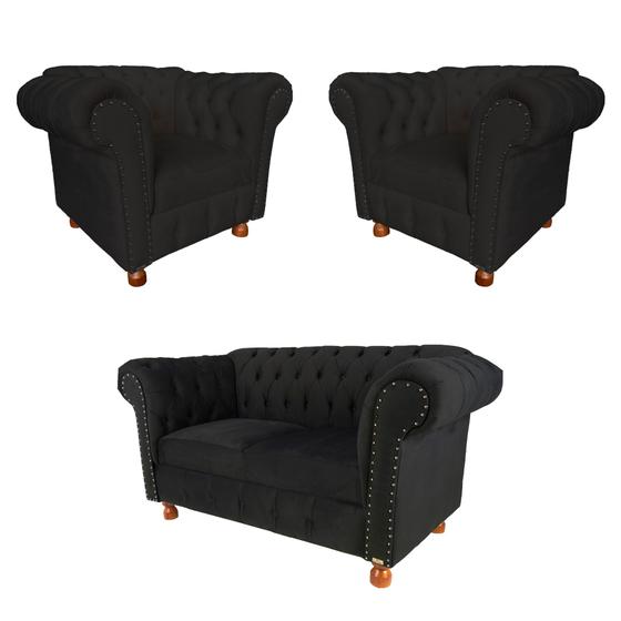 Conjunto 1 Sofá 2,00cm + 2 Poltronas Chesterfield Luiz XV Novo