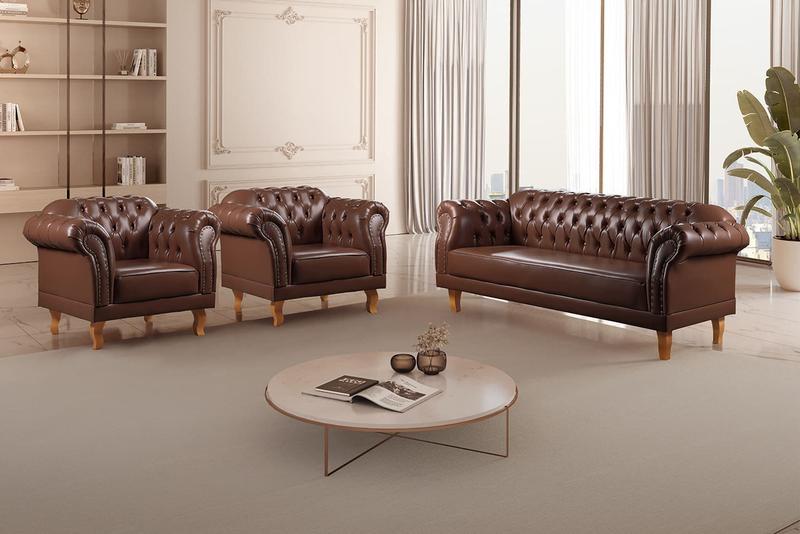 Imagem de Conjunto 1 Sofá e 2 Poltronas Chesterfield Duque