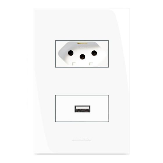 Imagem de Conjunto 1 Tomada 2P + T + 1 Tomada USB 2A com Placa 4x2 Inova Pro Alumbra