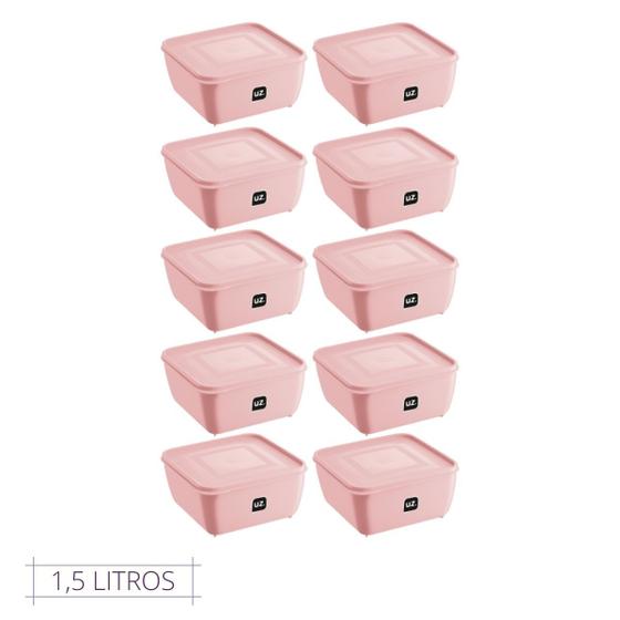 Imagem de Conjunto 10 Pote Rosa Quadrado C Tampa Premium UZ 1,5L