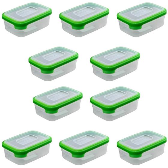 Imagem de Conjunto 10 Potinhos Transparente Marmita Com Tampa 500ml Verde