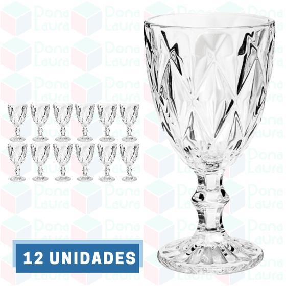 Imagem de Conjunto 12 Copo Transparente Taça Diamante Agua Vinho 300ml