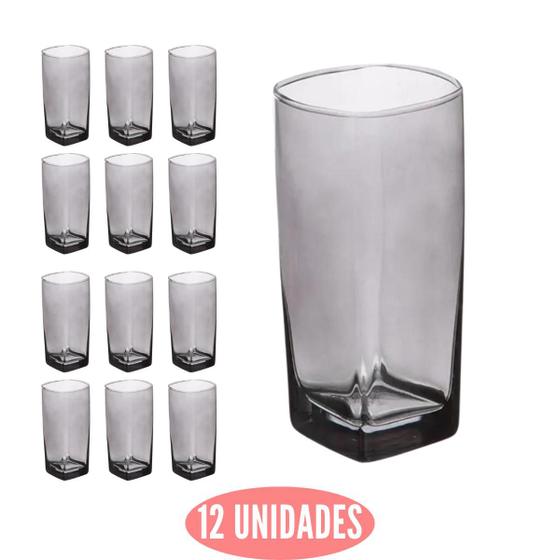 Imagem de Conjunto 12 Copos Vidro Cinza Fumê Texas 320 ml Translucido