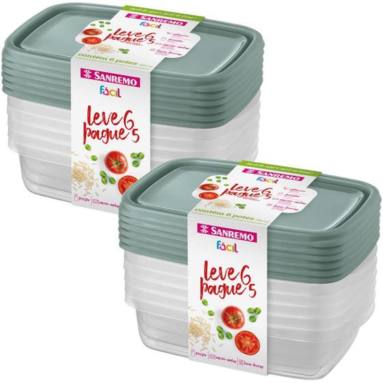 Imagem de Conjunto 12 Potes Plástico Transparente Tampa Verde 785Ml