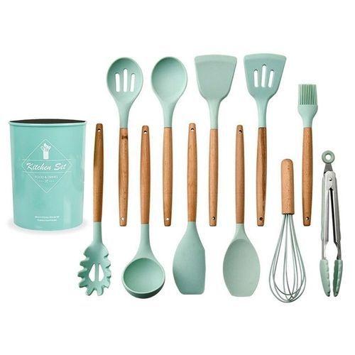 Imagem de Conjunto 12pcs de Utensílios em Silicone e cabo de Madeira