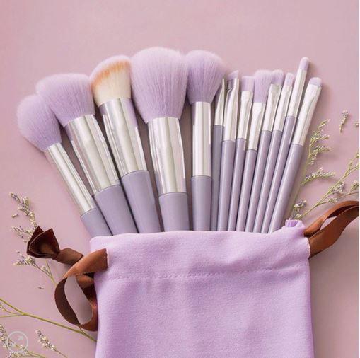 Imagem de Conjunto 13 pincéis para maquiagem lilás