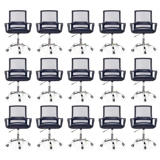Imagem de Conjunto 15 Cadeiras de Escritório com Base Cromada Prizi Dali - Preta