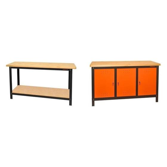 Imagem de Conjunto 2 Bancadas de Ferramentas Profissional Fechada 150cm Presto Laranja