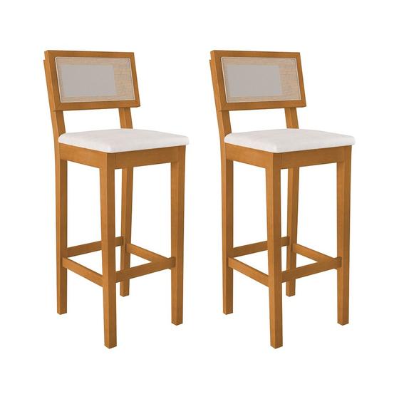 Conjunto 2 Banquetas de Telinha Premium Mel Base em Madeira Maciça Assento Estofado Branco Menor preço em Conjunto 2 Banquetas de Telinha Premium Mel Base em Madeira Maciça Assento Estofado Branco