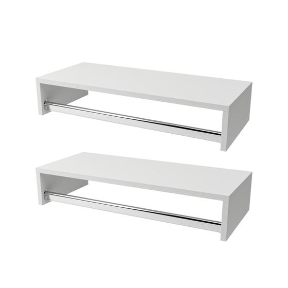 Imagem de Conjunto 2 cabideiros mdf para parede com arara porta roupas 60cm