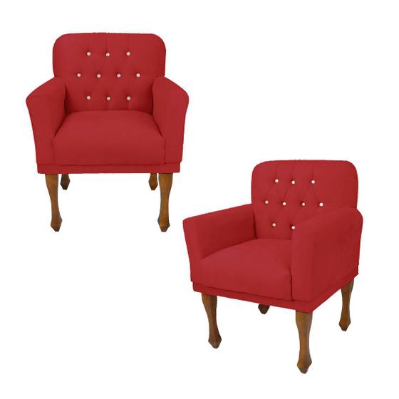 Imagem de Conjunto 2 Cadeira Poltrona Estofada Para Sala Anitta Suede Vermelho DL Decor