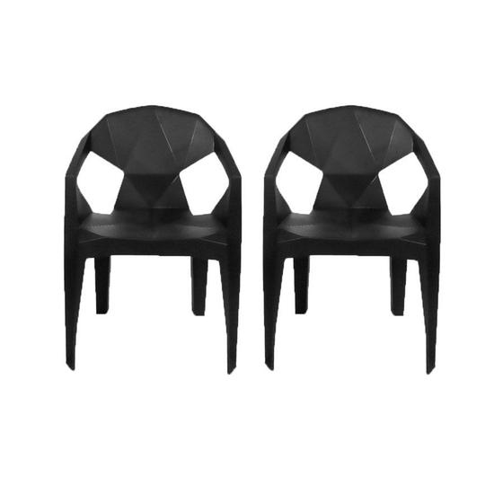 Conjunto 2 Cadeira Poltrona Plástico Resistente Preta/cinza Menor preço em Conjunto 2 Cadeira Poltrona Plástico Resistente Preta/cinza