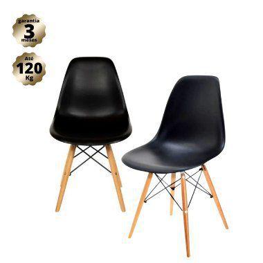Imagem de Conjunto 2 Cadeiras Charles Eames Eiffel Wood Base Madeira - Preta