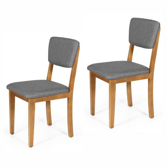 Imagem de Conjunto 2 Cadeiras de Jantar Estofada em Madeira Maciça Ella Cinza Escuro
