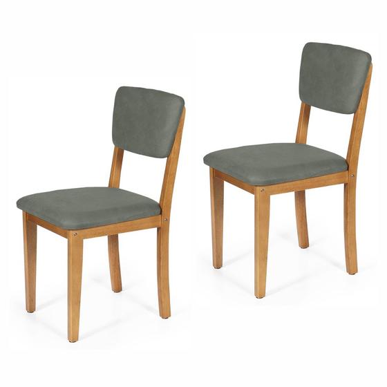 Imagem de Conjunto 2 Cadeiras de Jantar Estofada em Madeira Maciça Ella Cinza