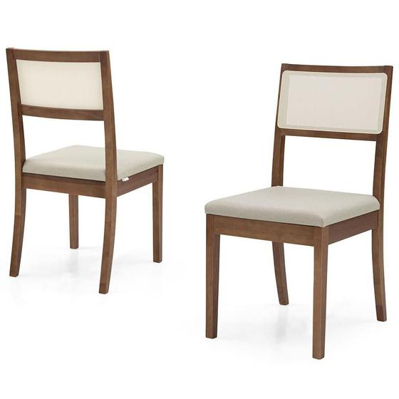 Imagem de Conjunto 2 Cadeiras de Jantar Herval Map, Desmontáveis, Madeira Maciça, Bege e Amêndoa