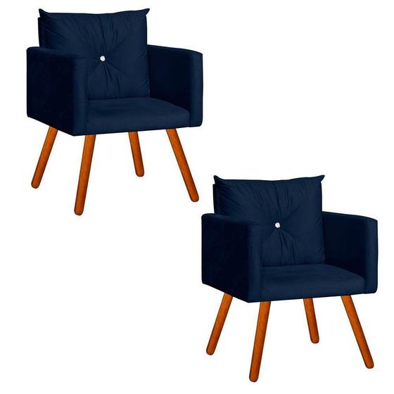 Imagem de Conjunto 2 Cadeiras Decorativa Sala E Recepção Aline Suede Azul Marinho - DL Decor