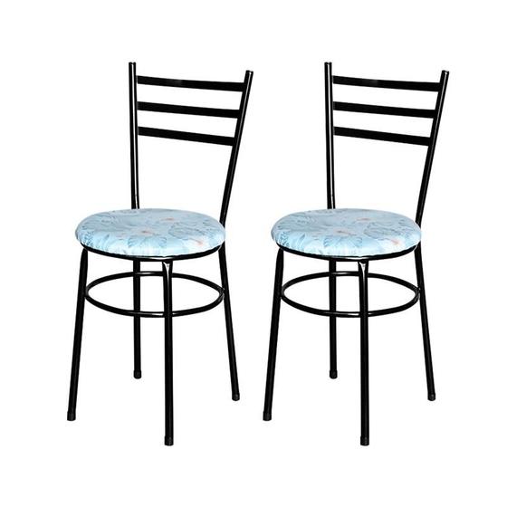 Imagem de Conjunto 2 Cadeiras Epoxi Preta Para Cozinha Com Assento Estampado