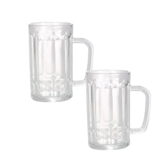 Imagem de Conjunto 2 Copos Caneca De Vidro Para Chopp Cerveja Artesanal Gelada Festas 375ml Resistente