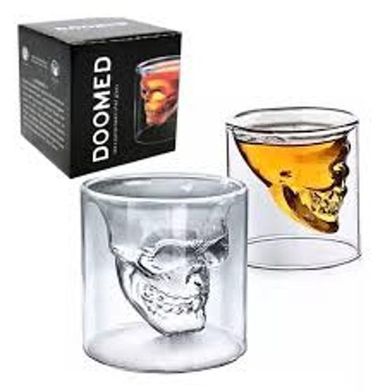 Imagem de Conjunto 2 Copos De Vidro Duplo Caveira skull  Whisky 120ml