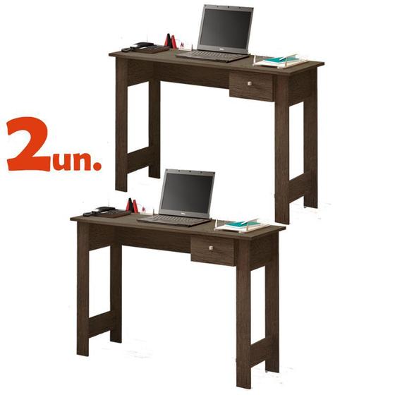 Imagem de Conjunto 2 escrivaninha mesa office para escritório castanho castanho