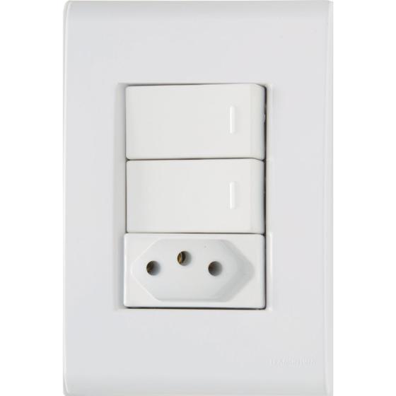 Imagem de Conjunto 2 interruptor simples + 1 tomada 2p+t 20a tramontina liz com placa