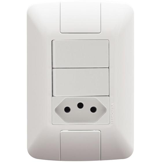 Conjunto 2 Interruptores 6A 250V e 1 Tomada Aria Tramontina Menor preço em Conjunto 2 Interruptores 6A 250V e 1 Tomada Aria Tramontina
