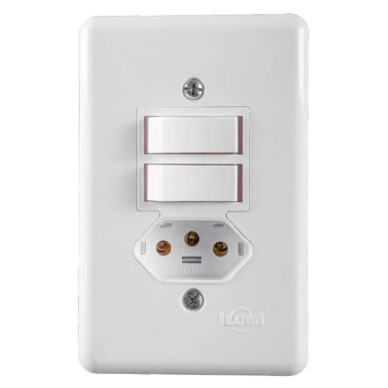 Imagem de Conjunto 2 Interruptores Paralelos 6a + Tomada 10a 4x2 - Ilumi