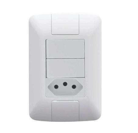 Imagem de Conjunto 2 Interruptores Simples   1 Tomada C/ Placa Mod. Aria 2P T 250V Cor: Branco 4 X 2 -TRAMONTINA
