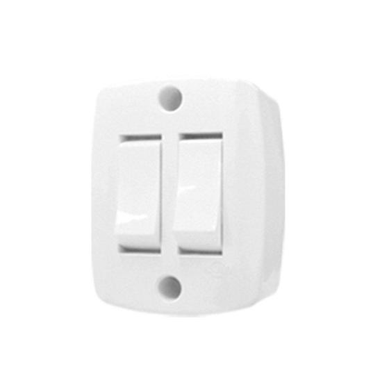 Imagem de Conjunto 2 Interruptores Simples de Sobrepor Retangular Branco 6A 250V Ilumi