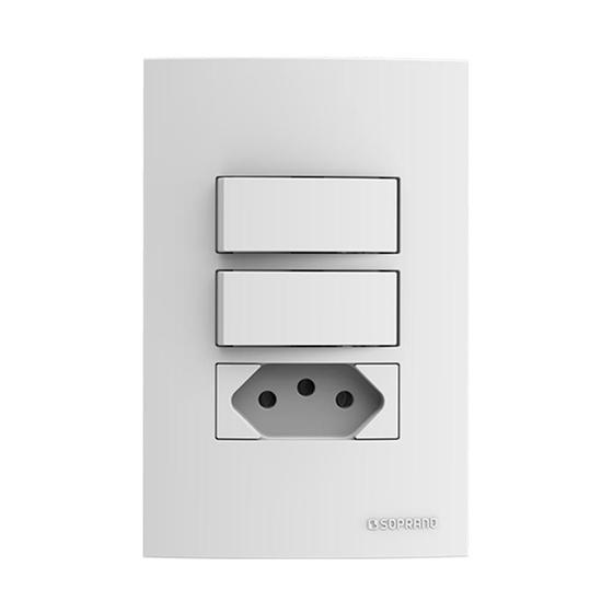 Imagem de Conjunto 2 Interruptores Simples + Tomada 10a Atria Branco