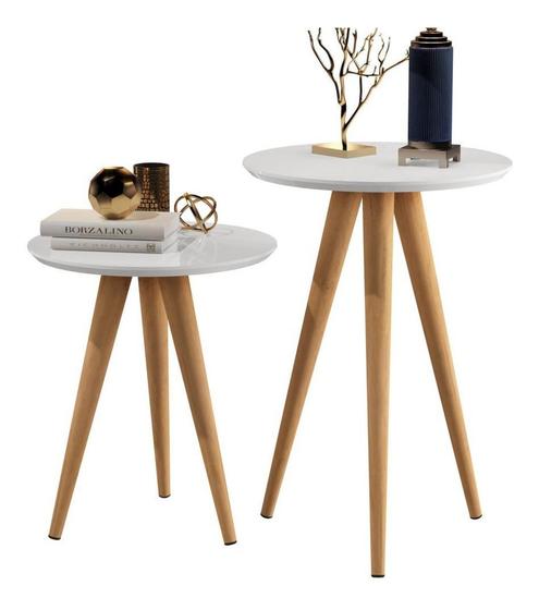 Conjunto 2 Mesa De Canto Lateral E Apoio Pés Palito Retro Para Sala Branco Menor preço em Conjunto 2 Mesa De Canto Lateral E Apoio Pés Palito Retro Para Sala Branco