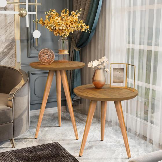 Imagem de Conjunto 2 mesas Classic para sala com pés estilo retrô palito - Várias Cores