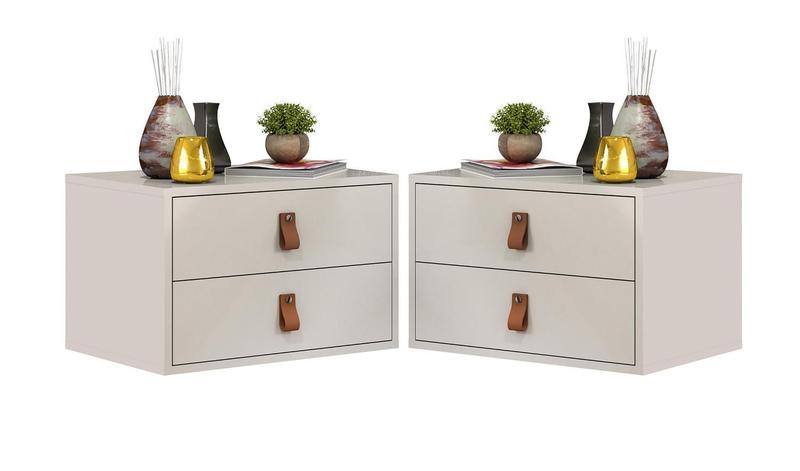Imagem de conjunto 2 mesas de cabeceira off white de parede para quarto unic 45cm