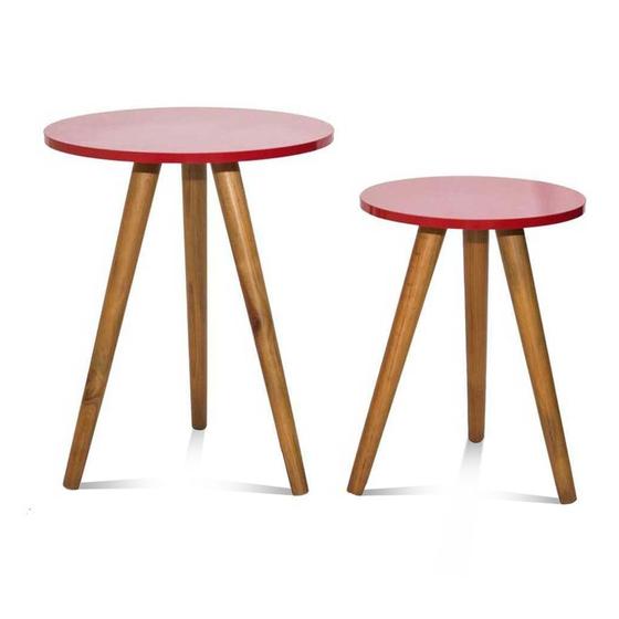 Conjunto 2 Mesas De Canto Lateral Pé Palito Vermelho Brilhante Menor preço em Conjunto 2 Mesas De Canto Lateral Pé Palito Vermelho Brilhante