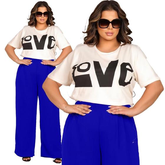 Imagem de Conjunto 2 Peças Blusa e Calça Pantalona Plus Size Tendencia Elegante Linha Premium Luxo