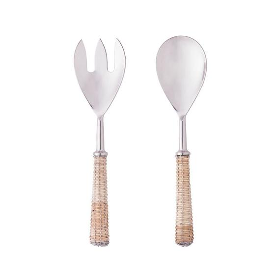 Imagem de Conjunto 2 Peças Colher e Garfo para Salada de Aço Inox com Cabo em Rattan Wolff