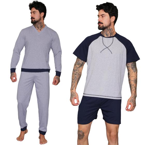 Imagem de Conjunto 2 Pijamas De Malha Longo E Curto Masculino