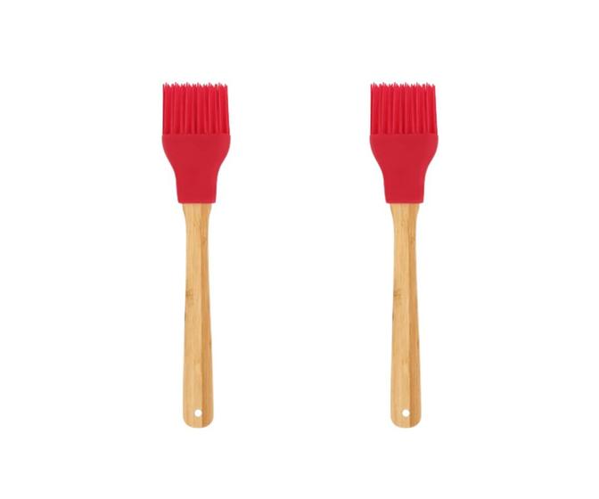 Imagem de Conjunto 2 Pincéis de Silicone Mor Com Cabo de Bamboo Vermelho Resistente ao Calor
