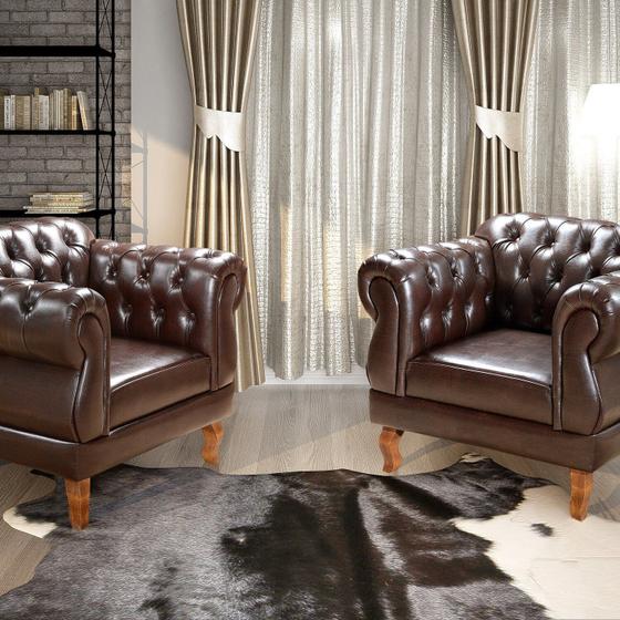 Imagem de Conjunto 2 Poltronas Chesterfield Duquesa Decoração Sala Recepção Retrô Café