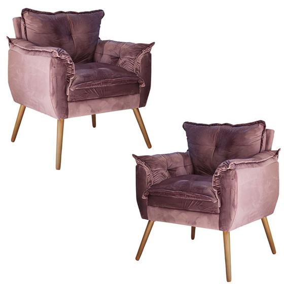 Imagem de Conjunto 2 Poltronas Decorativa Opalla Plus Pés Palito Suede Rose Sete Estrela