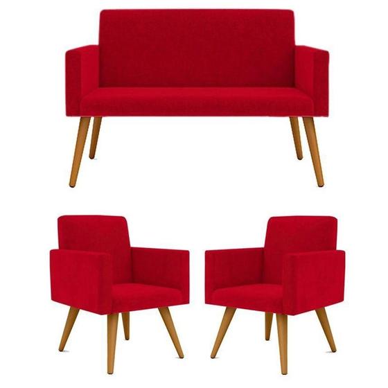 Imagem de Conjunto 2 Poltronas Decorativas Nina e 1 Namoradeira Pés Palito Suede DecorArt