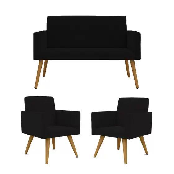 Imagem de Conjunto 2 Poltronas Decorativas Nina e 1 Namoradeira Pés Palito Suede Moraes Decor