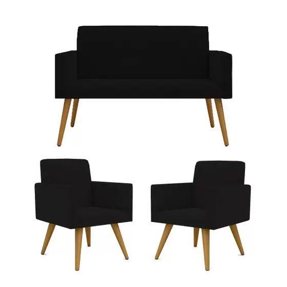 Conjunto 2 Poltronas Decorativas Nina e 1 Namoradeira Pés Palito Suede Preto VictoriaDecor Menor preço em Conjunto 2 Poltronas Decorativas Nina e 1 Namoradeira Pés Palito Suede Preto VictoriaDecor