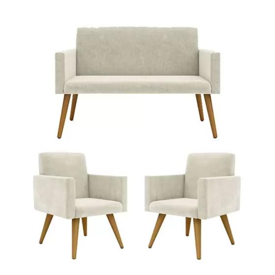Conjunto 2 Poltronas Decorativas Nina e 1 Namoradeira Pés Palito Suede Vicky Decor Menor preço em Conjunto 2 Poltronas Decorativas Nina e 1 Namoradeira Pés Palito Suede Vicky Decor