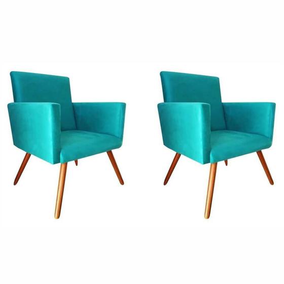 Imagem de Conjunto 2 Poltronas Decorativas Para Sala Nina Pés Palito Suede Azul Tifany VickyDecor