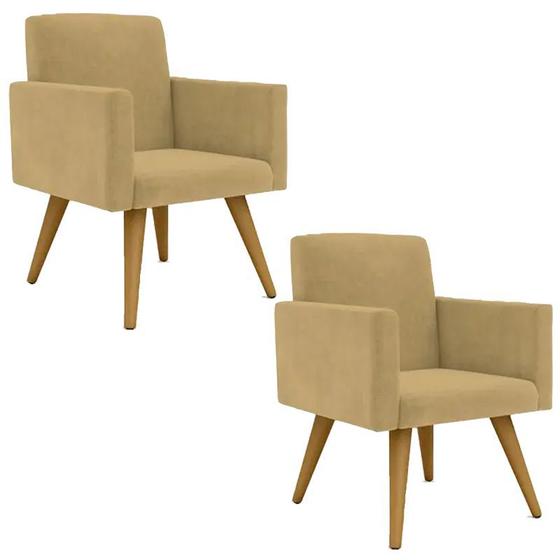 Imagem de Conjunto 2 Poltronas Decorativas Para Sala Nina Pés Palito Suede Cappuccino VickyDecor