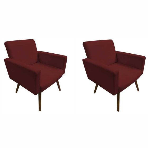 Imagem de Conjunto 2 Poltronas Decorativas Para Sala Nina Pés Palito Suede Marsala VictoriaDecor