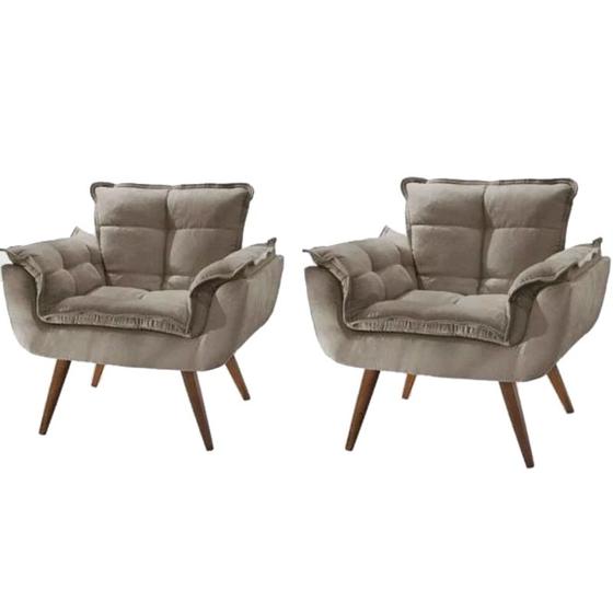 Imagem de Conjunto 2 Poltronas Decorativas Para Sala Opala Pés Palito Suede Capuccino Moraes Decor